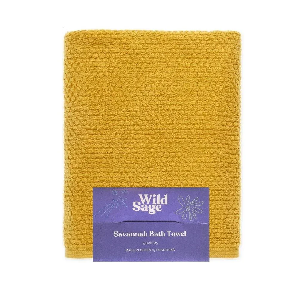 new Wild Sage Savannah 90% Cotton BATH Towels = 2 Yolk Yellow + 2 Bijou Blue